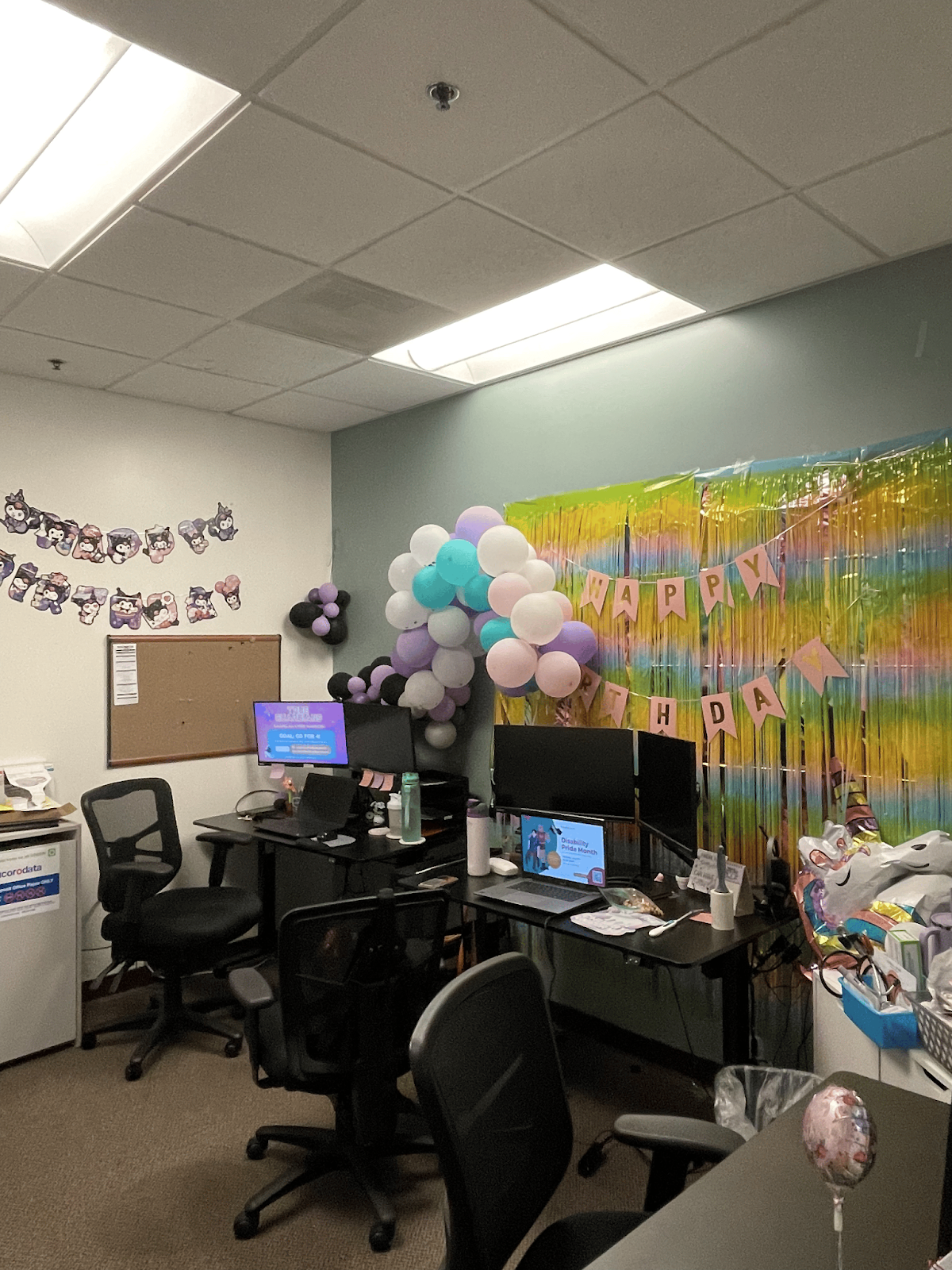 A picture of an office decorated for an employee's birthday, one of the many reasons to work at TrueCare Encinitas!